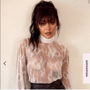 House of CB White Lace Long Sleeve Top - Small